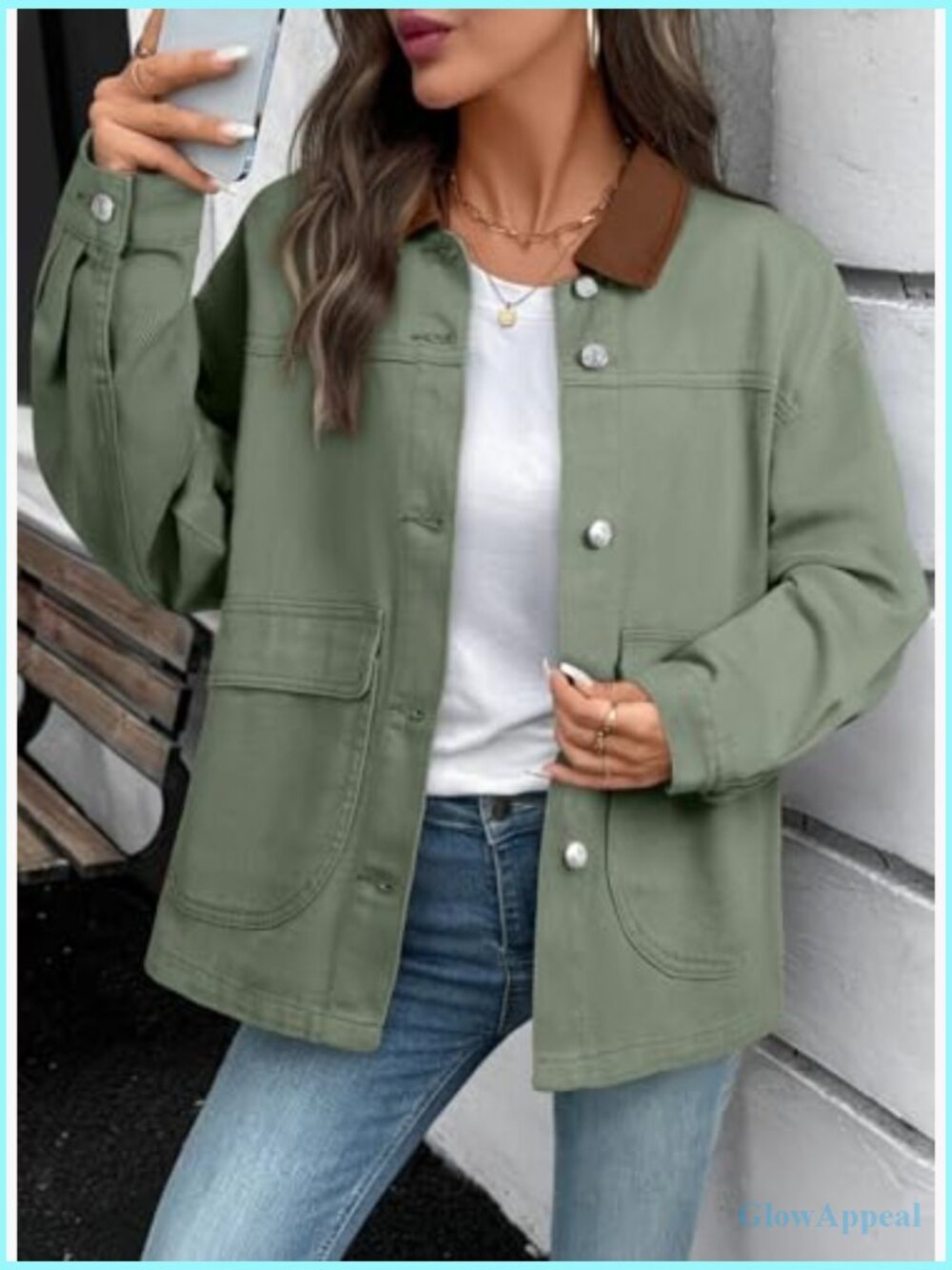 Oversized Denim Jacket with Button Down Front and Pockets - Picture 5 of 7